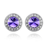 Silver Color Round Stud Earrings Real Crystals from