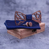 Fashion Hollow Carved Wooden Bow Tie Navy Blue