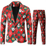Red Printed Two-piece Men's Christmas Suit Jacket