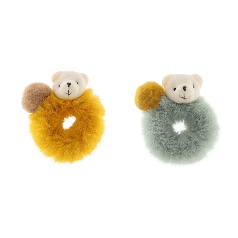 2pcs Plush Animal Scrunchie Set Elastic Hair tie