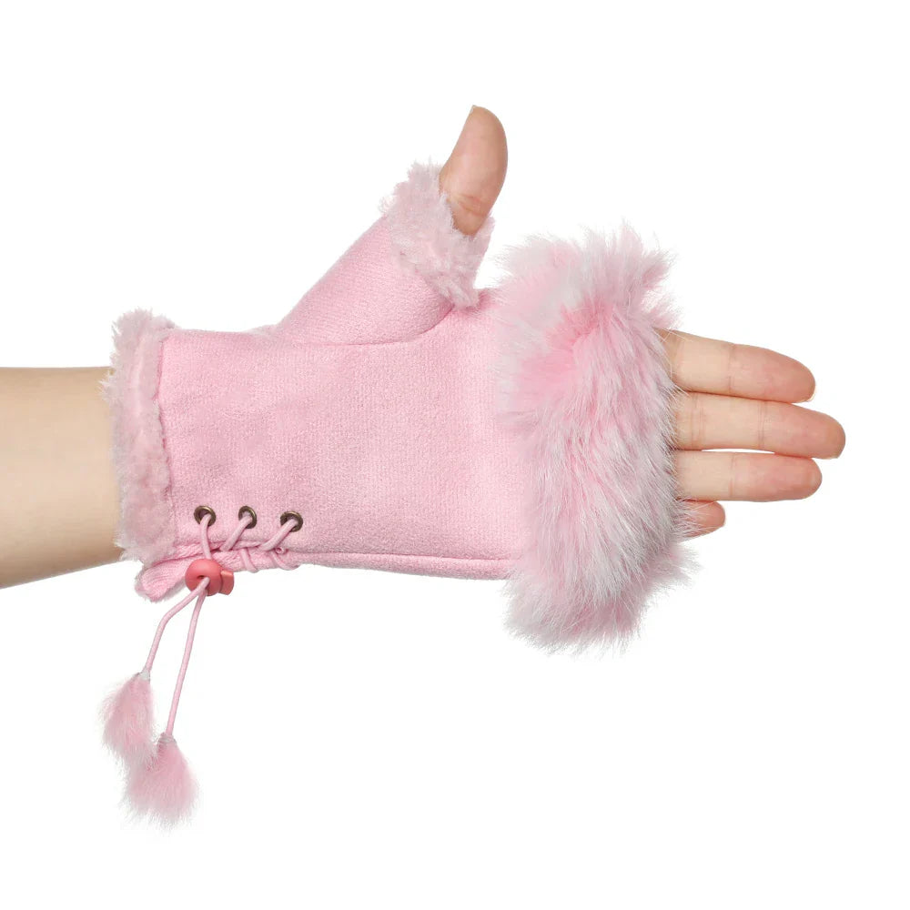 1 Pair New Fashion Faux Rabbit Hair Gloves