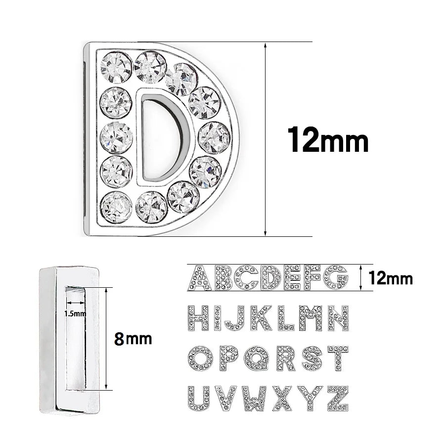 Wholesale 130pcslot 8mm AZ Rhinestone Sliders Letters Slide