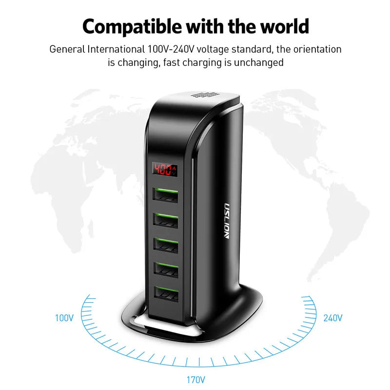 USLION 5 Ports USB Charger HUB LED Display