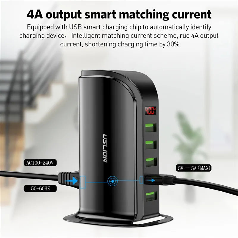 USLION 5 Ports USB Charger HUB LED Display