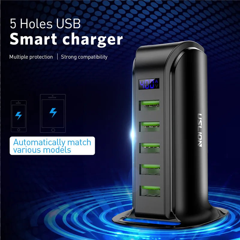 USLION 5 Ports USB Charger HUB LED Display