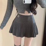 HOUZHOU Woolen Pleated Skirt Women Korean Cute Sexy