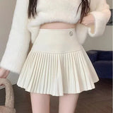 HOUZHOU Woolen Pleated Skirt Women Korean Cute Sexy