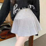 HOUZHOU Woolen Pleated Skirt Women Korean Cute Sexy