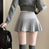 HOUZHOU Woolen Pleated Skirt Women Korean Cute Sexy