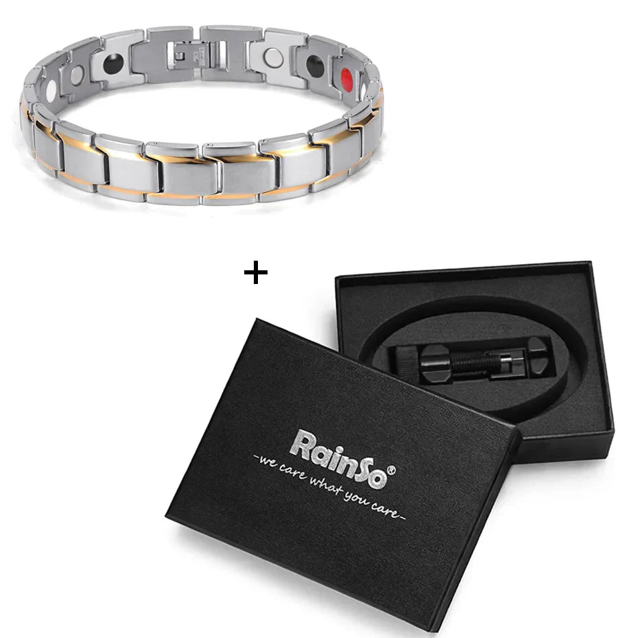 Rainso Men’s Bracelet Homme With Magnet Stainless Steel Bracelet Viking 4in1 Bio Energy Health Jewelry