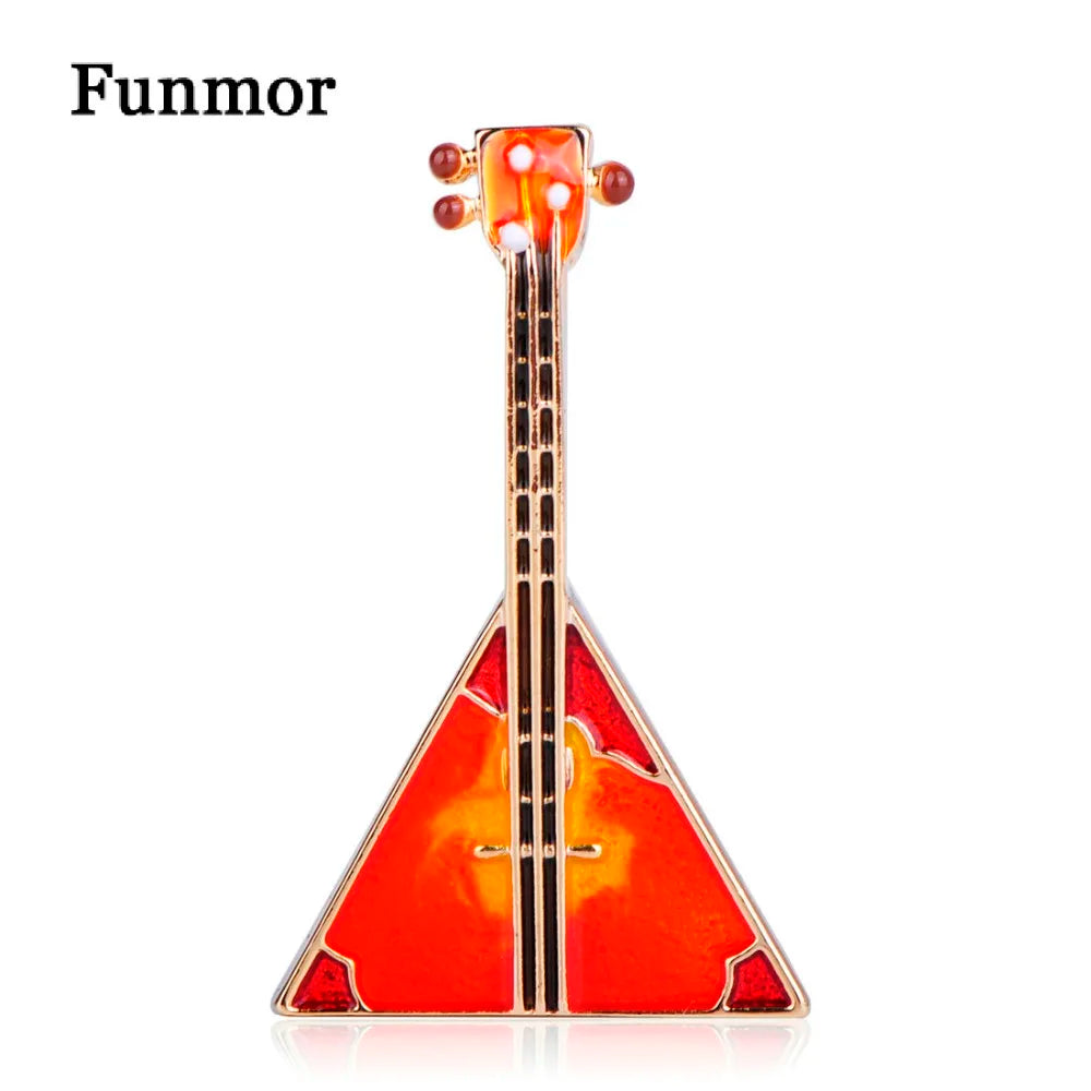 FUNMOR Red Enamel Guitar Balalaika Shape Brooch Musical