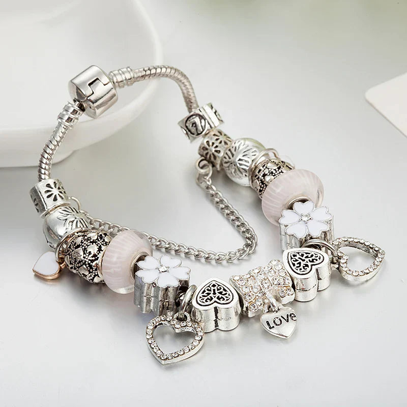 VIOVIA Brand White Flower Charm Bracelets & Bangles