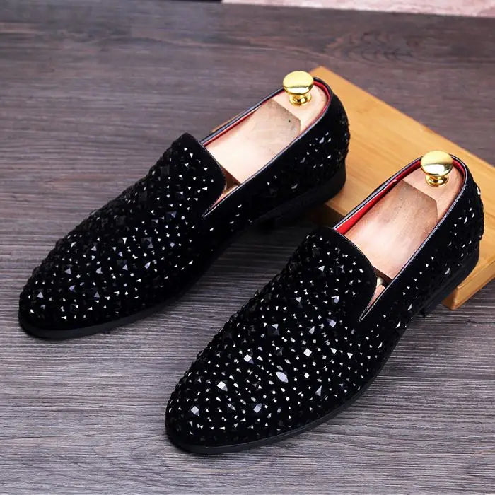 movechain Men's Suede Leather Loafers Mens Casual Embroidery