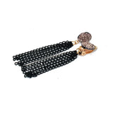 Women Metal Black Long Tassel Chain Earrings No