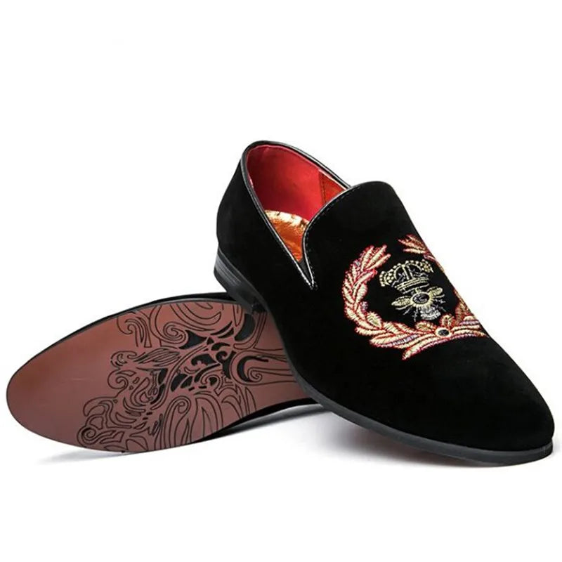 movechain Men's Suede Leather Loafers Mens Casual Embroidery