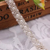 2Yards Pearl Beaded Lace Trim Mesh Lace Ribbon