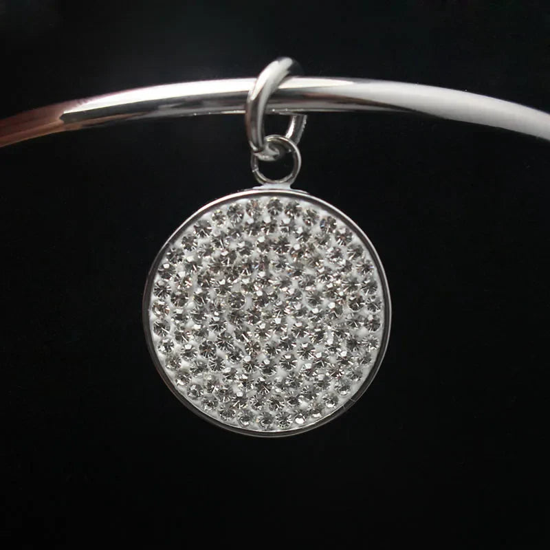 Round Pendant with All Crystal Cuff Bangles Metal