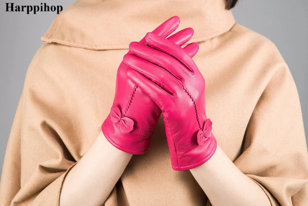 2020 women's genuine leather gloves red sheepskin gloves