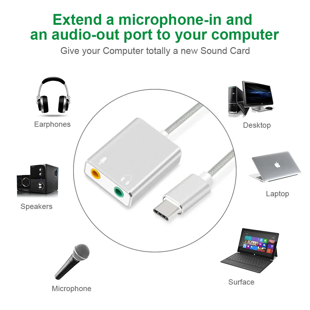 USB Type C Type-C External Sound Card Adapter