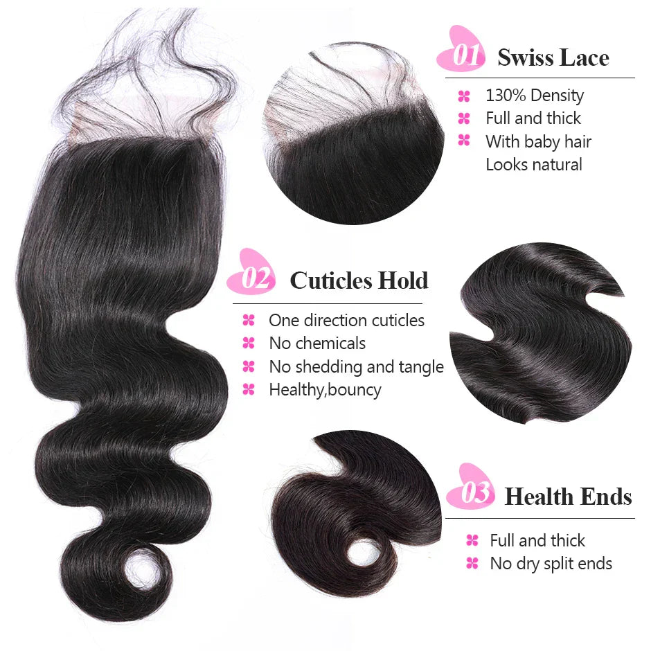 ISEE Human Hair Bundles With Closure 3 Bundles