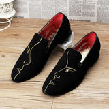 movechain Men's Suede Leather Loafers Mens Casual Embroidery
