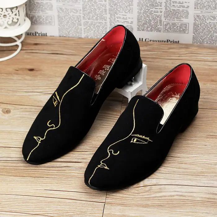 movechain Men's Suede Leather Loafers Mens Casual Embroidery