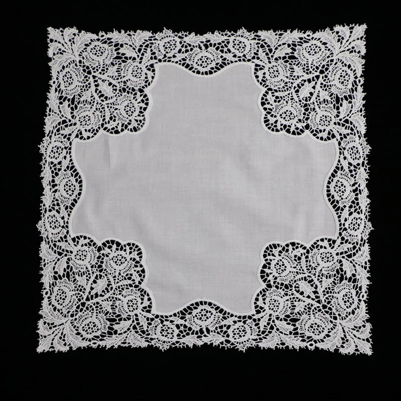 A007: White premium cotton lace handkerchiefs crochet hankies