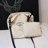 Women Casual Canvas Shoulder Bags PU Leather Strap