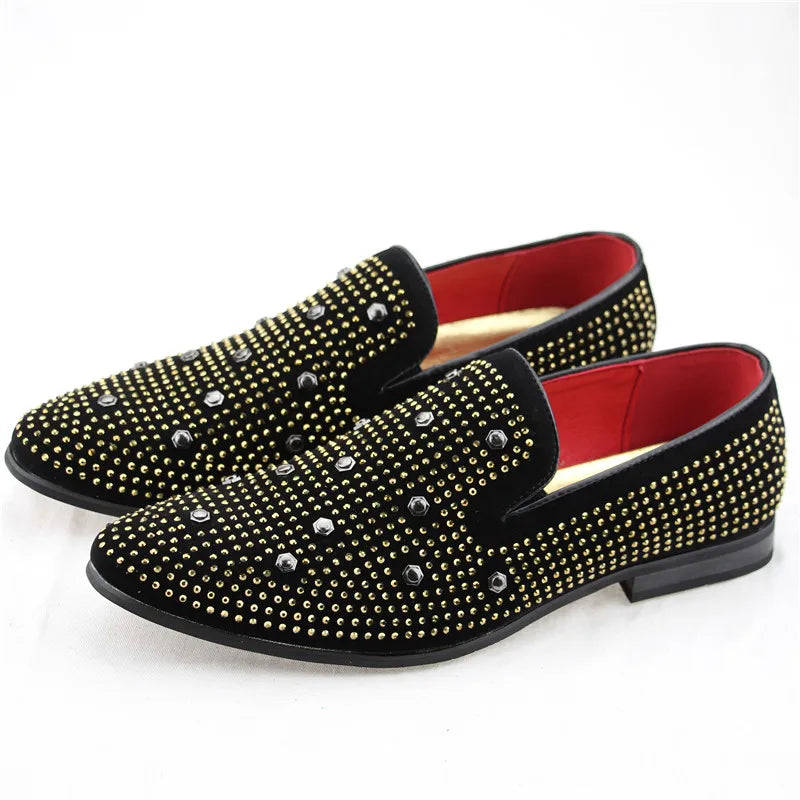 movechain Men's Suede Leather Loafers Mens Casual Embroidery