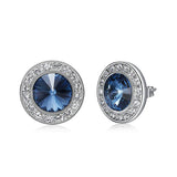 Silver Color Round Stud Earrings Real Crystals from