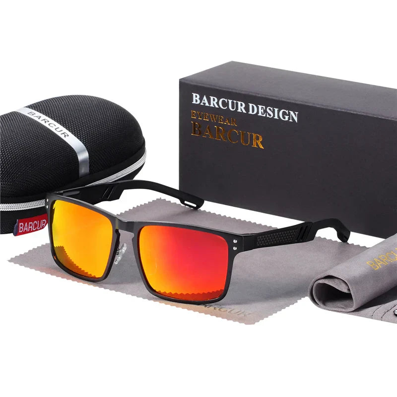 BARCUR Aluminium Magnesium Square Sunglasses Men Polarized Vintage