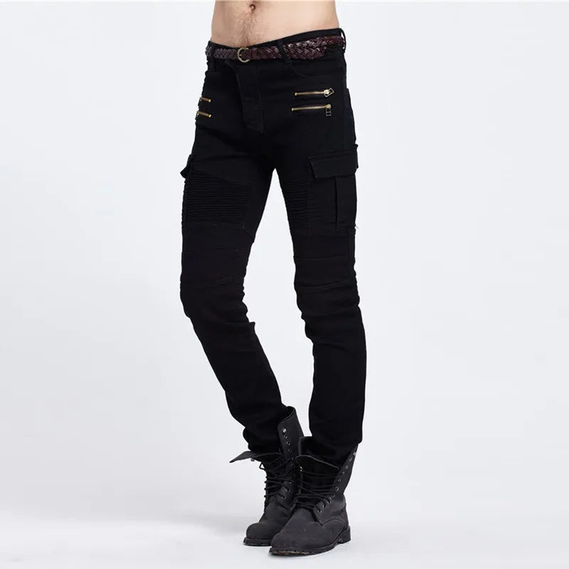 Biker Jeans Punk Style Cargo Pocket Jeans Skinny