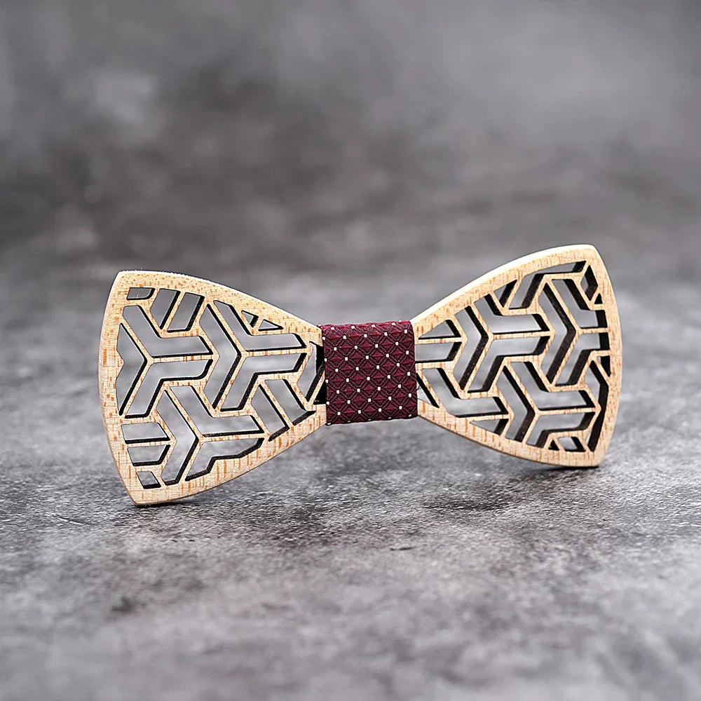 MAHOOSIVE Pocket Square Handkerchiefs Wood Bowtie Cufflinks Set
