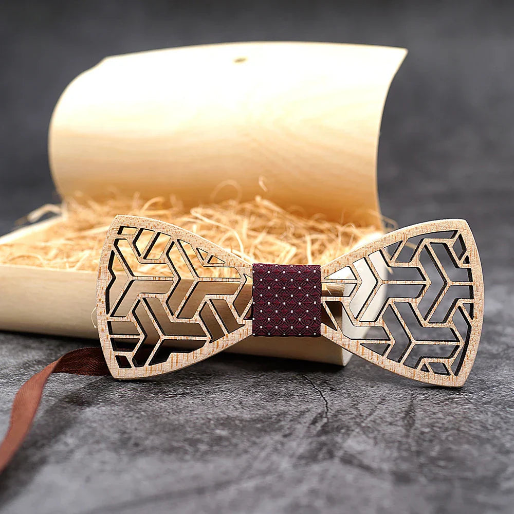 MAHOOSIVE Pocket Square Handkerchiefs Wood Bowtie Cufflinks Set