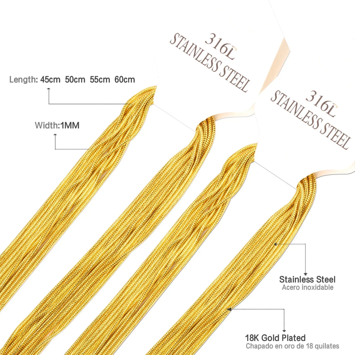 LUXUKISSKIDS 1mm Round Snake Chains Wholesale 10pcsPack Necklaces