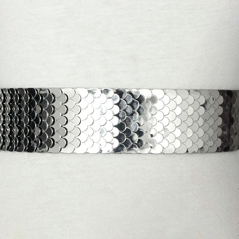 4.5cm Wide Elastic Black Belt Gold Metal Fish