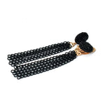 Women Metal Black Long Tassel Chain Earrings No