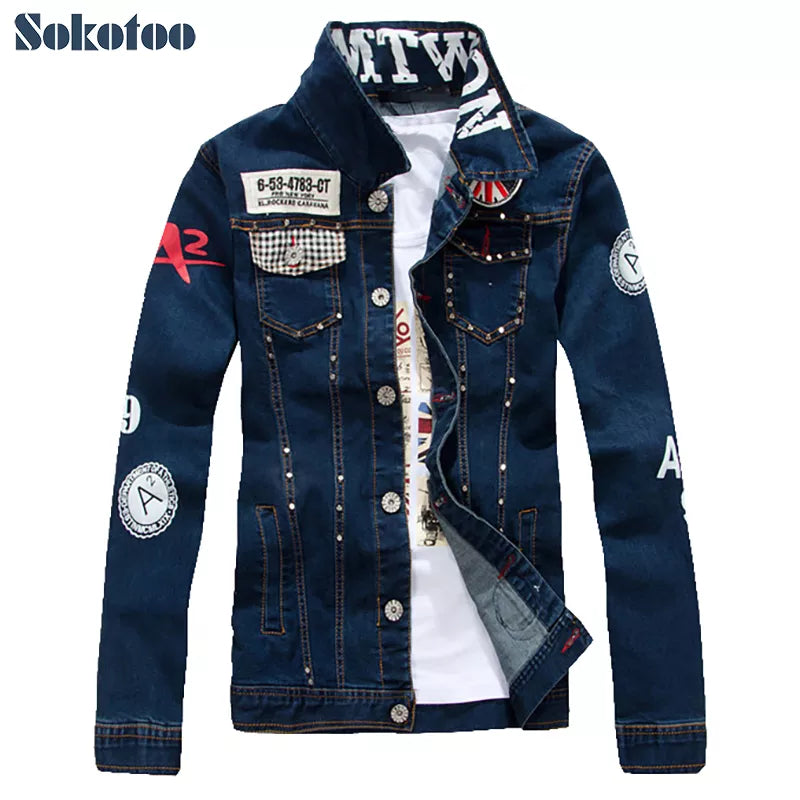 Sokotoo Men's slim English flag patch design rivet