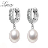 925 Sterling Silver Natural Freshwater Pearl Drop Earrings,Real