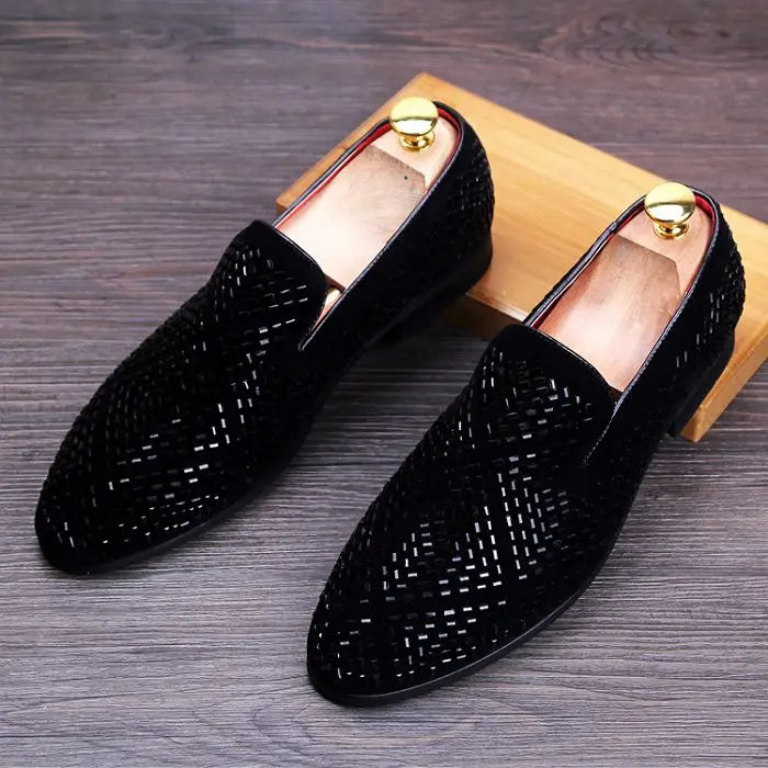 movechain Men's Suede Leather Loafers Mens Casual Embroidery