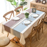 Plaid Decorative Linen Tablecloth With Tassel Waterproof Oilproof