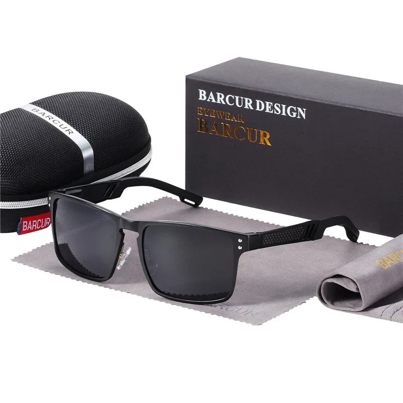 BARCUR Aluminium Magnesium Square Sunglasses Men Polarized Vintage