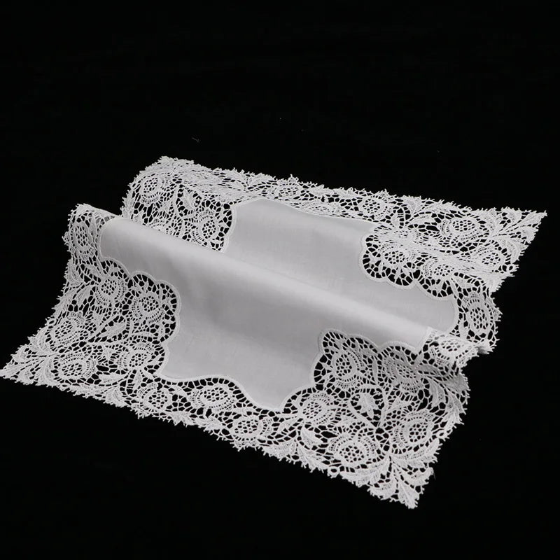 A007: White premium cotton lace handkerchiefs crochet hankies