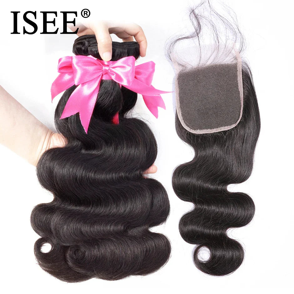 ISEE Human Hair Bundles With Closure 3 Bundles