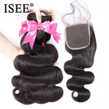 ISEE Human Hair Bundles With Closure 3 Bundles
