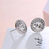 Silver Color Round Stud Earrings Real Crystals from