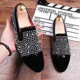 movechain Men's Suede Leather Loafers Mens Casual Embroidery