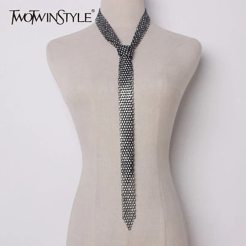 TWOTWINSTYLE Tie Necklace With Scarf For Women Diamonds
