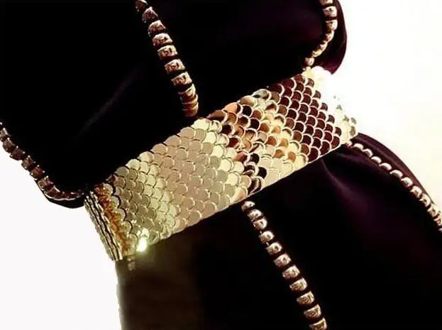 4.5cm Wide Elastic Black Belt Gold Metal Fish