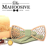 MAHOOSIVE Pocket Square Handkerchiefs Wood Bowtie Cufflinks Set